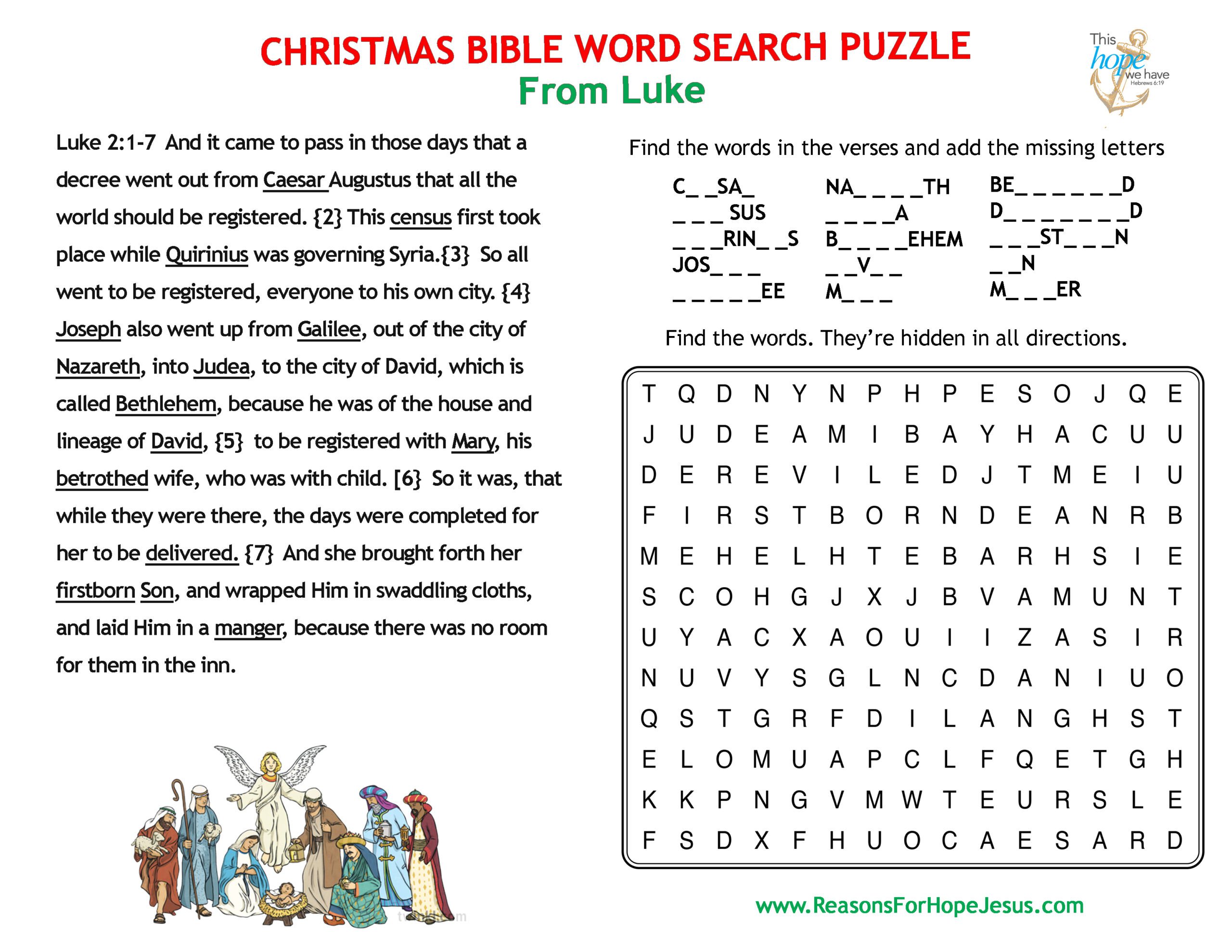 christmas word search puzzle from luke » reasons for hope* jesus